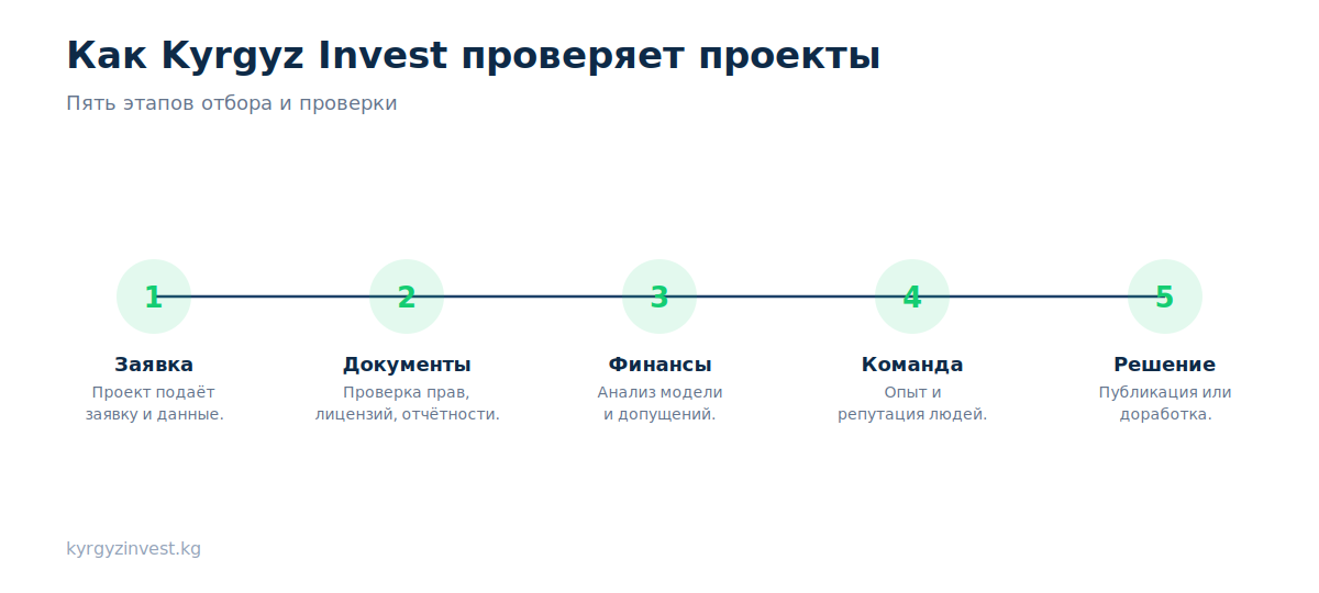 Как Kyrgyz Invest проверяет проекты: заявка, документы, финансы, команда, решение