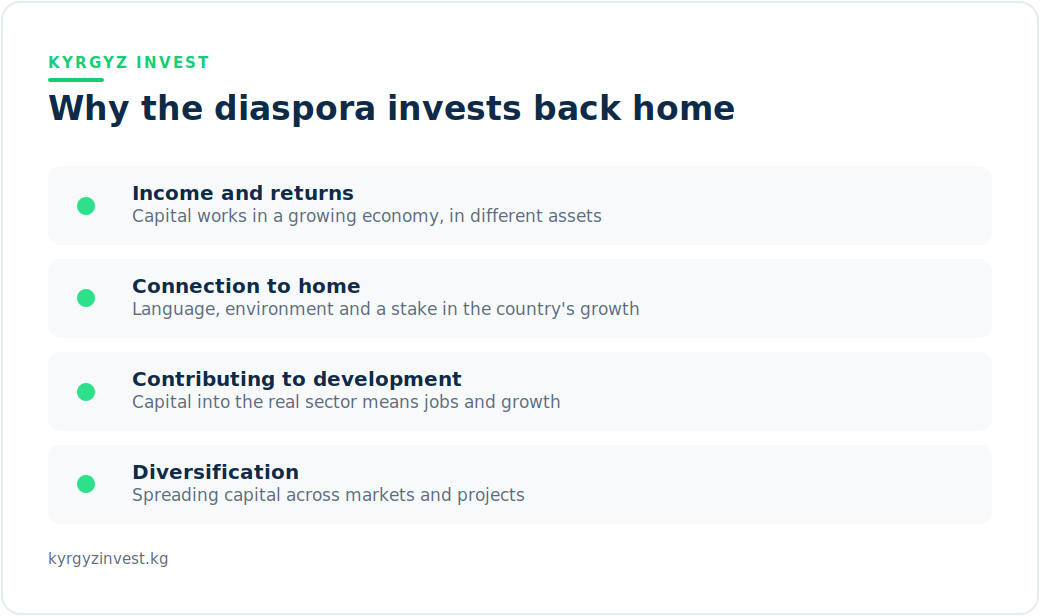 Why the diaspora invests back home: income, connection, development, diversification
