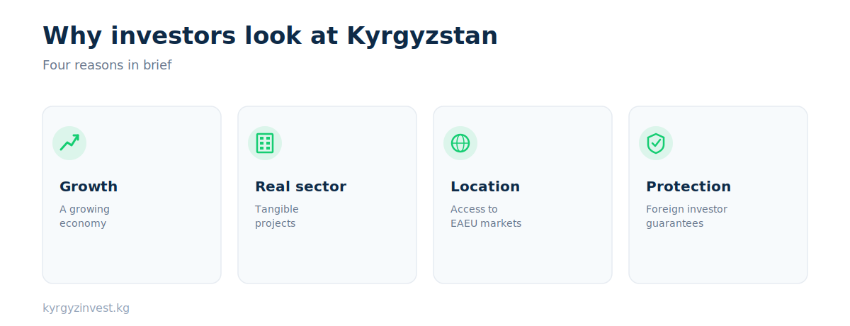 Why investors look at Kyrgyzstan: growth, real sector, location, protection